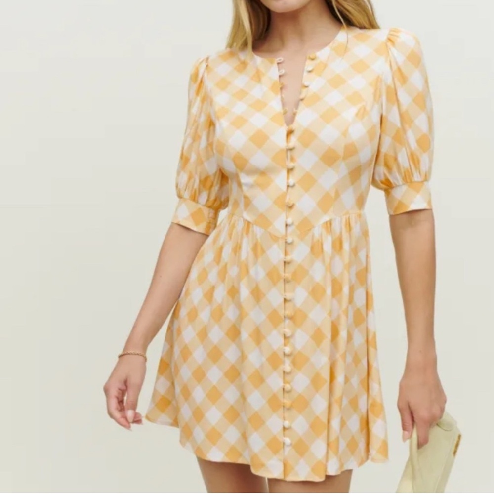 Reformation Laylin Dress Yellow and White Gingham Dress  Bodie